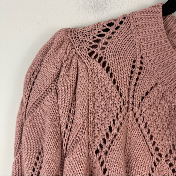 Another Love | Shawn Ruffle Cuff Patterned Knit Cardigan Size Medium Rose Mauve - Picture 2 of 7